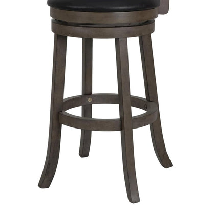 Gray Wood Swivel Bar Stool Set of 2, PU Seat, Reinforced Footrest