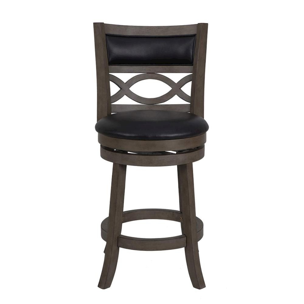 Wood Swivel Counter Stool Gray PU Seat
