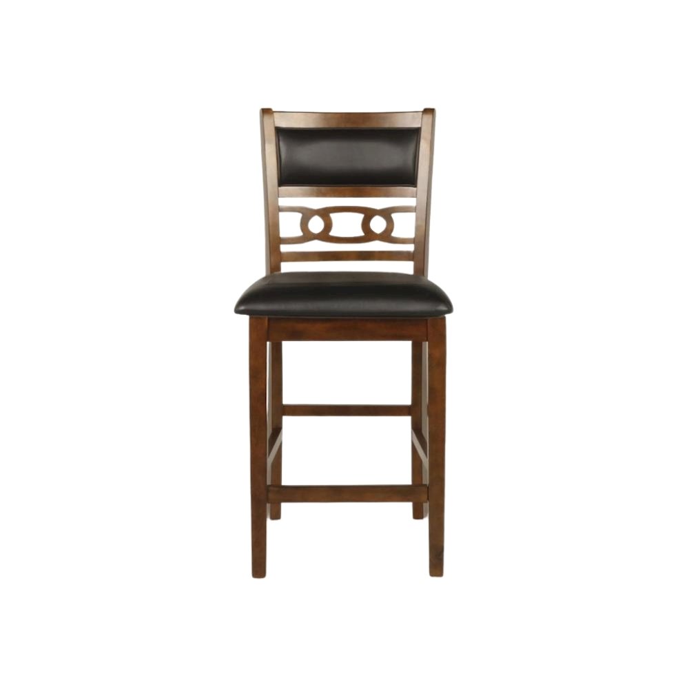Brown Wood Counter Height Dining Chair Set of 4, PU Seat, Solid Construction