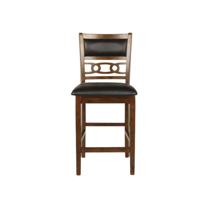 Brown Wood Counter Height Dining Chair Set of 4, PU Seat, Solid Construction