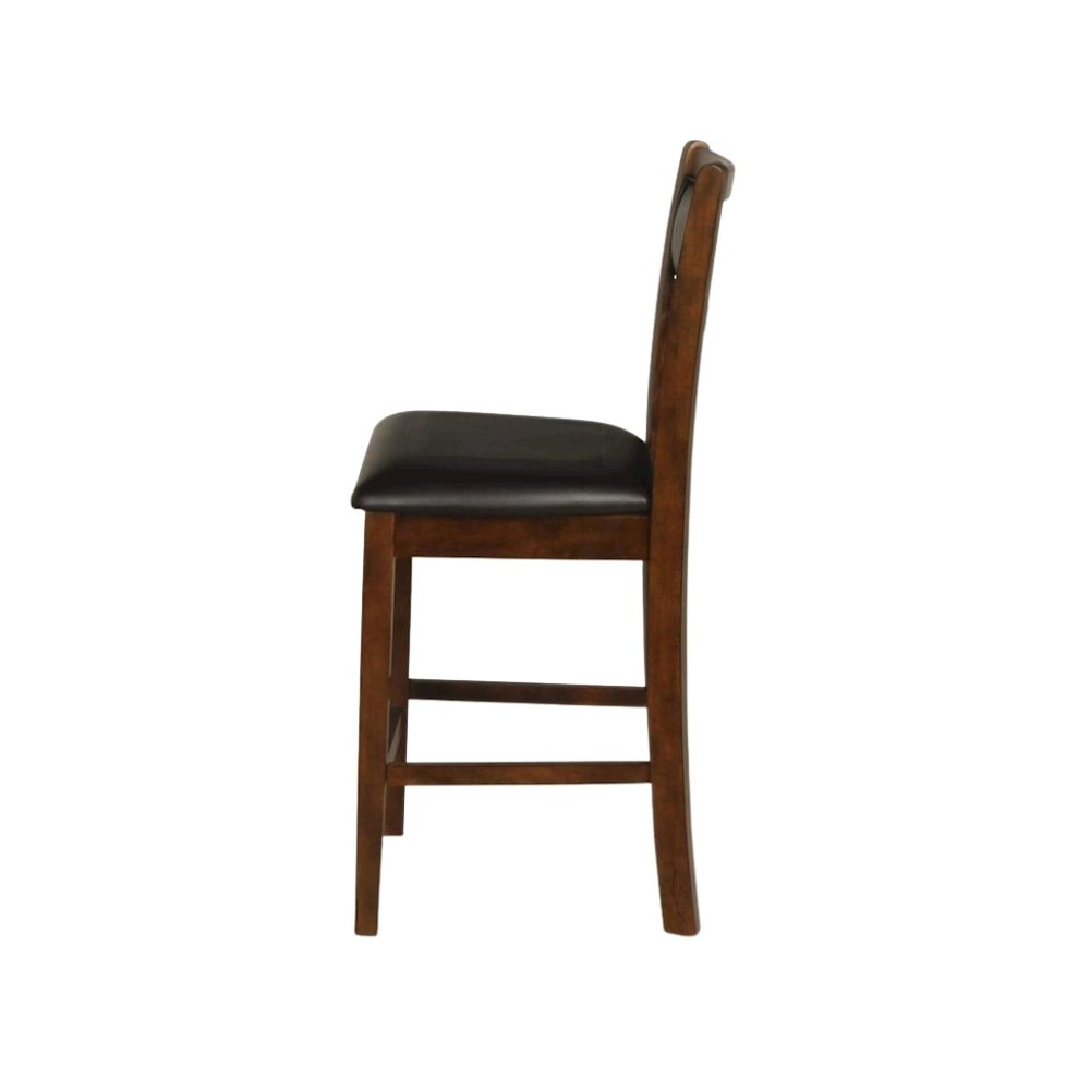 Brown Wood Counter Height Dining Chair Set of 4, PU Seat, Solid Construction