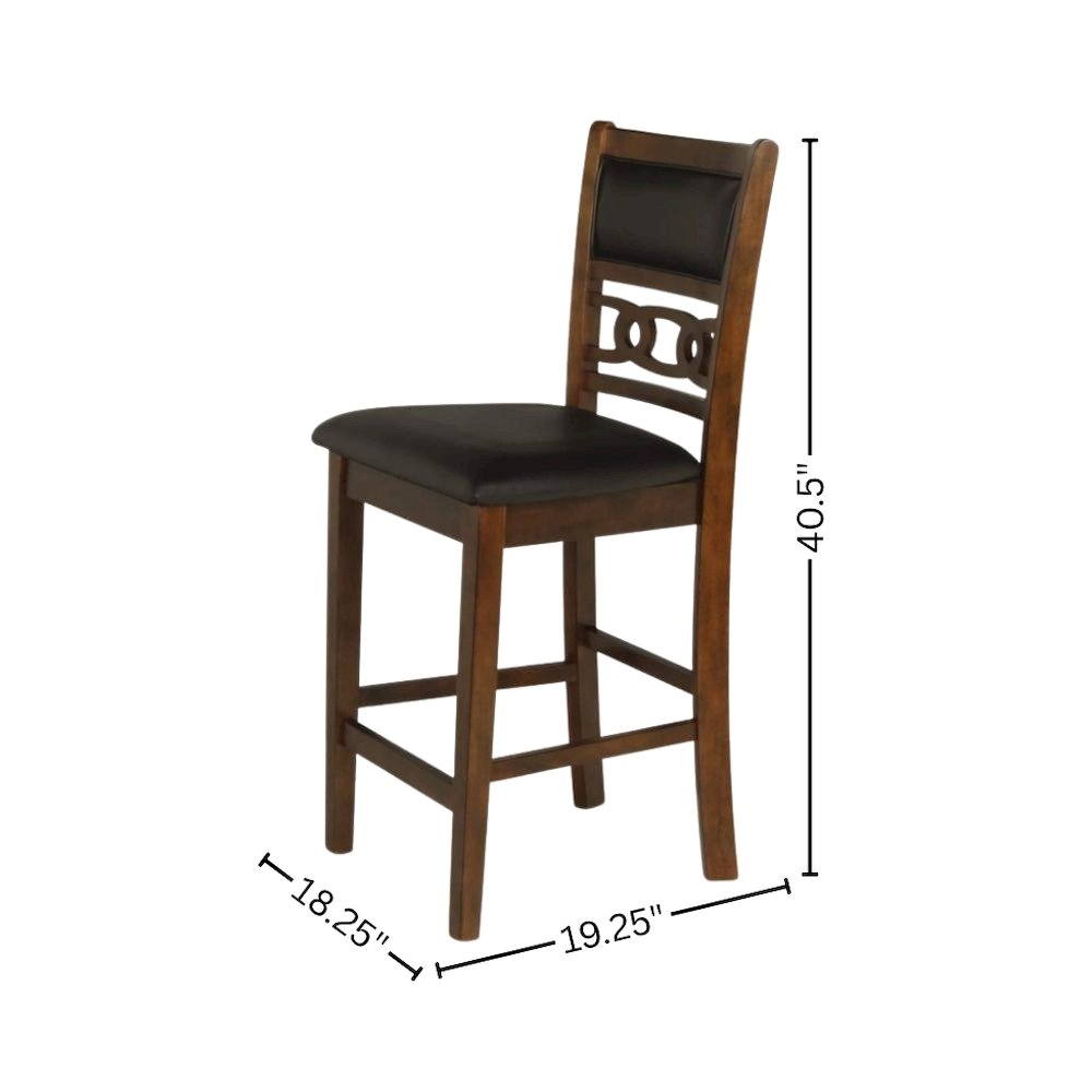 Brown Wood Counter Height Dining Chair Set of 4, PU Seat, Solid Construction