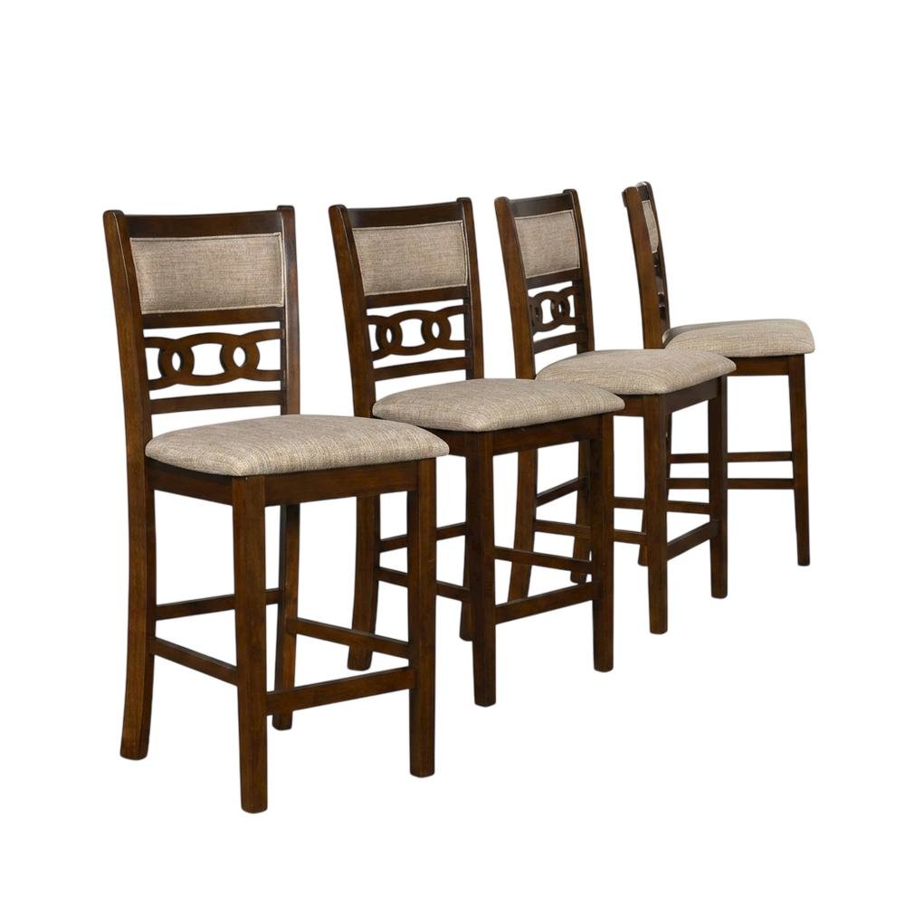 Solid Wood Counter Height Bar Stools, Upholstered Back, Cherry, Set of 4