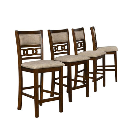 Solid Wood Counter Height Bar Stools, Upholstered Back, Cherry, Set of 4