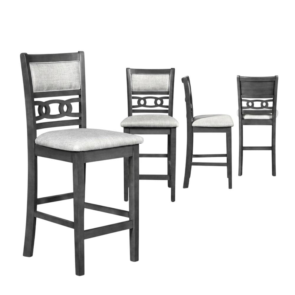 Solid Wood Counter Height Bar Stools, Upholstered Back, Gray, Set of 4
