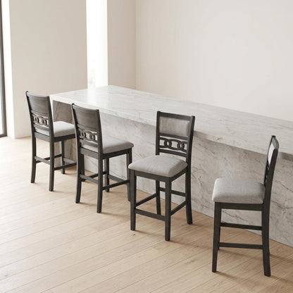 Solid Wood Counter Height Bar Stools, Upholstered Back, Gray, Set of 4
