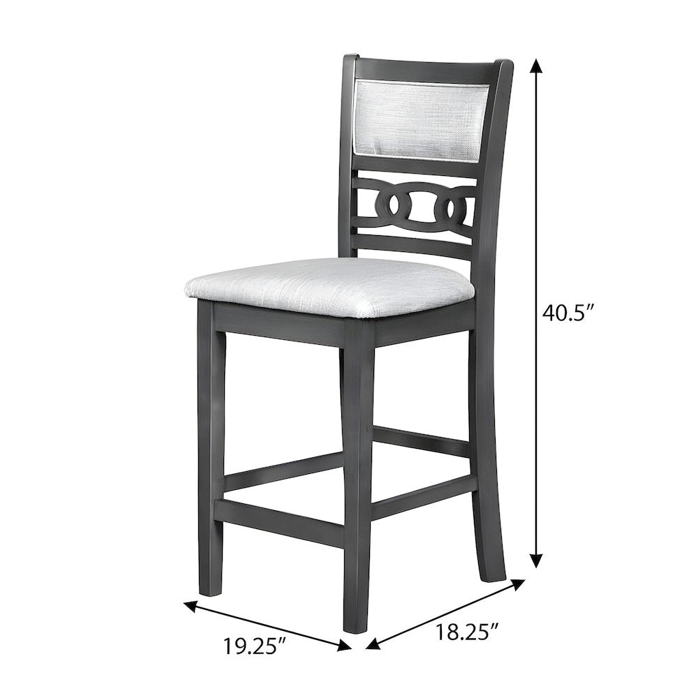 Solid Wood Counter Height Bar Stools, Upholstered Back, Gray, Set of 4