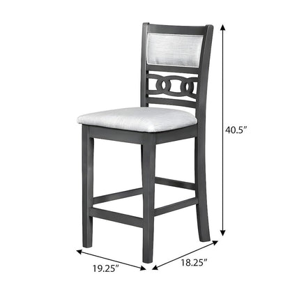 Solid Wood Counter Height Bar Stools, Upholstered Back, Gray, Set of 4