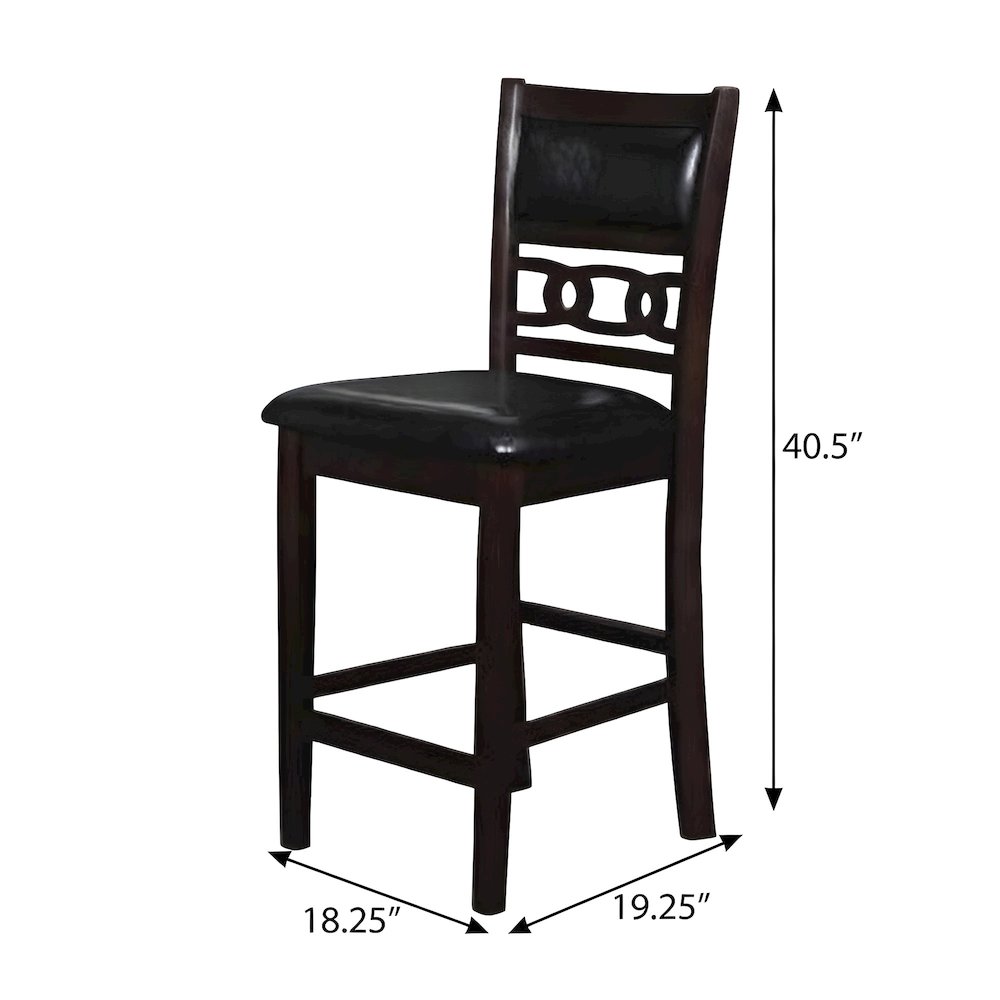 Solid Wood Counter Height Bar Stools, Upholstered Back, Ebony, Set of 4