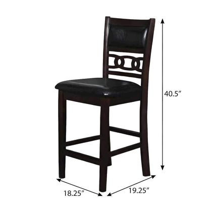 Solid Wood Counter Height Bar Stools, Upholstered Back, Ebony, Set of 4