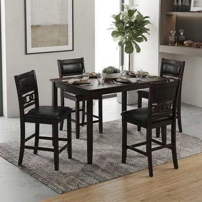 Solid Wood Counter Height Bar Stools, Upholstered Back, Ebony, Set of 4