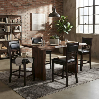 Solid Wood Counter Height Bar Stools, Upholstered Back, Ebony, Set of 4
