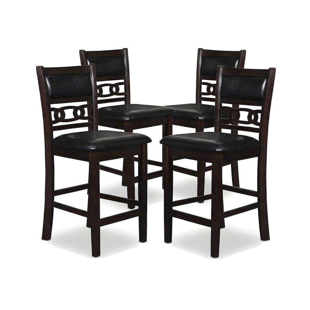 Solid Wood Counter Height Bar Stools, Upholstered Back, Ebony, Set of 4