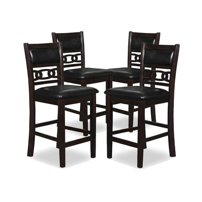 Solid Wood Counter Height Bar Stools, Upholstered Back, Ebony, Set of 4