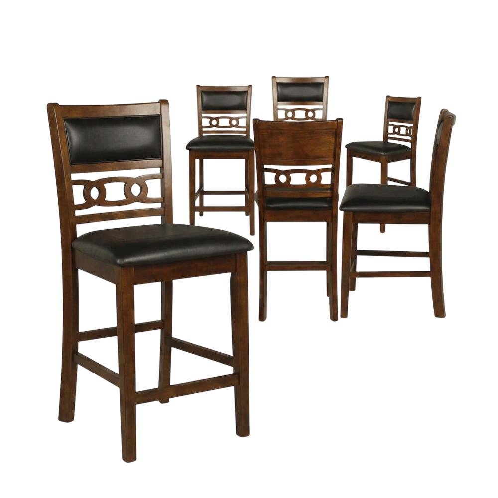 Solid Wood Upholstered Counter Height Dining Chairs, Brown, Set of 6