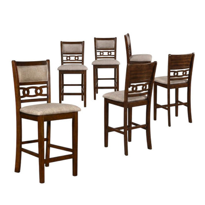 Solid Wood Upholstered Counter Height Dining Chairs, Cherry, Set of 6