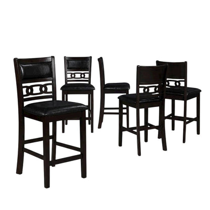 Solid Wood Upholstered Counter Height Dining Chairs, Ebony, Set of 6