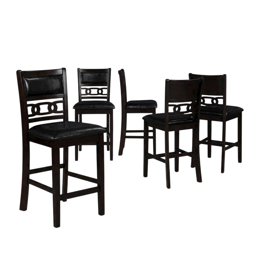 Solid Wood Upholstered Counter Height Dining Chairs, Ebony, Set of 6