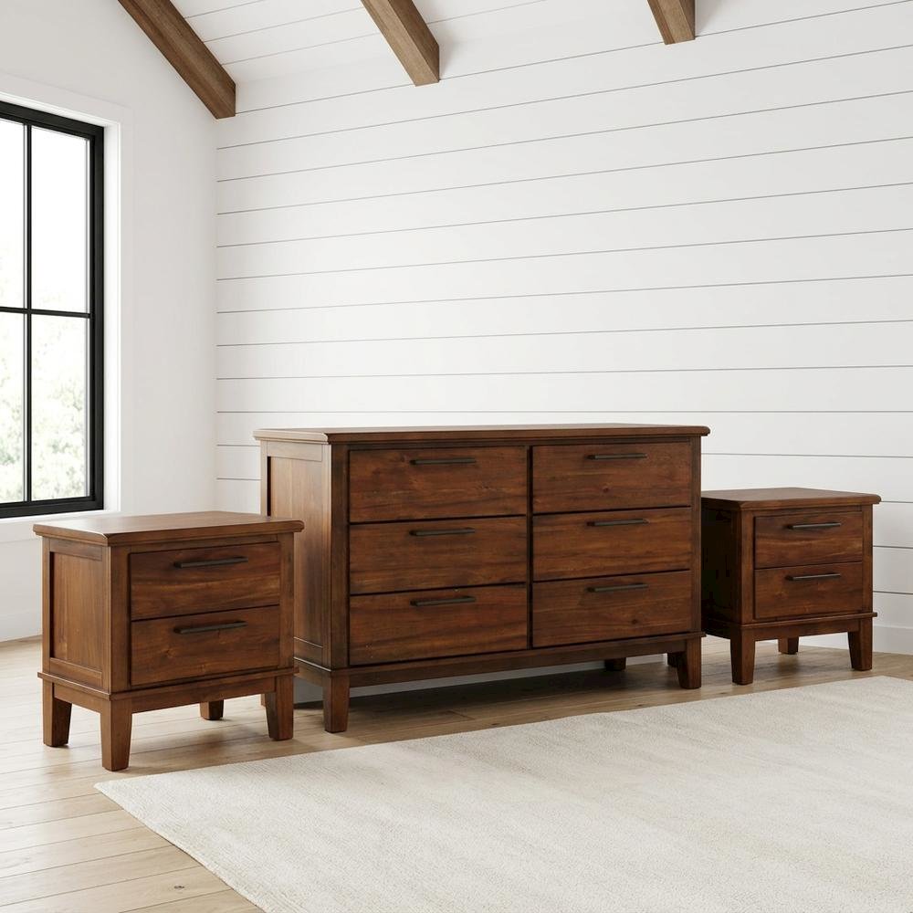 Solid Wood Bedroom Furniture Set with 6-Drawer Dresser and Nightstands