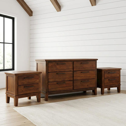 Solid Wood Bedroom Furniture Set with 6-Drawer Dresser and Nightstands