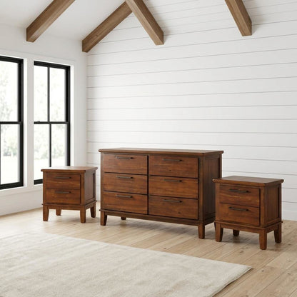 Solid Wood Bedroom Furniture Set with 6-Drawer Dresser and Nightstands