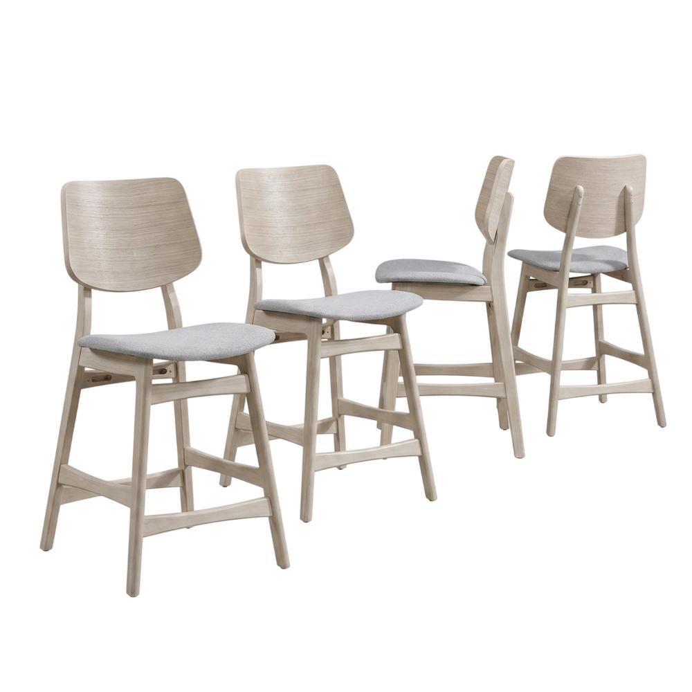 Upholstered Solid Wood Counter Height Stools with Back, Gray, Set of 4
