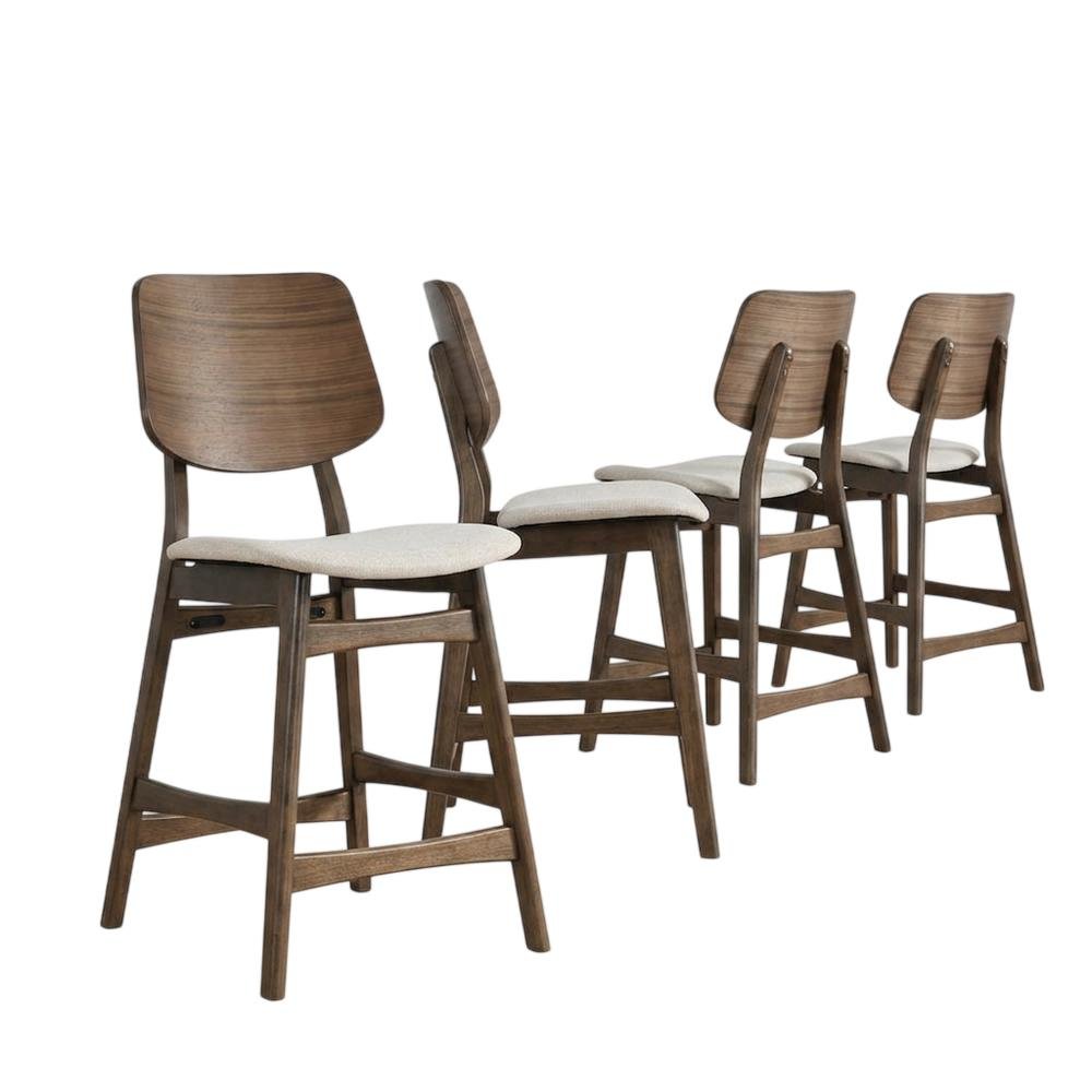 Upholstered Solid Wood Counter Height Bar Stools, Natural Beige, Set of 4