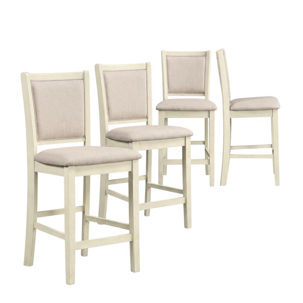Solid Wood Counter Height Bar Stools with Polyester Upholstered Seats, Set of 4