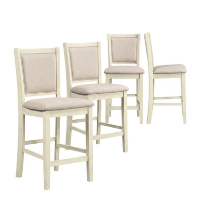 Solid Wood Counter Height Bar Stools with Polyester Upholstered Seats, Set of 4
