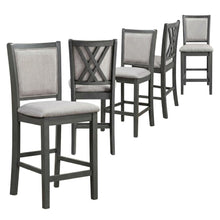 Solid Wood Counter Height Bar Stools with Polyester Upholstered Seats, Set of 6
