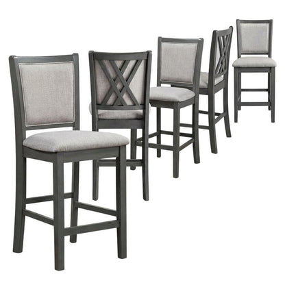 Solid Wood Counter Height Bar Stools with Polyester Upholstered Seats, Set of 6