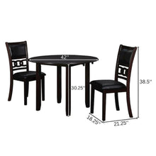 Brown Drop Leaf Table and Chairs Set, Compact Round Dining Table with 2 Chairs