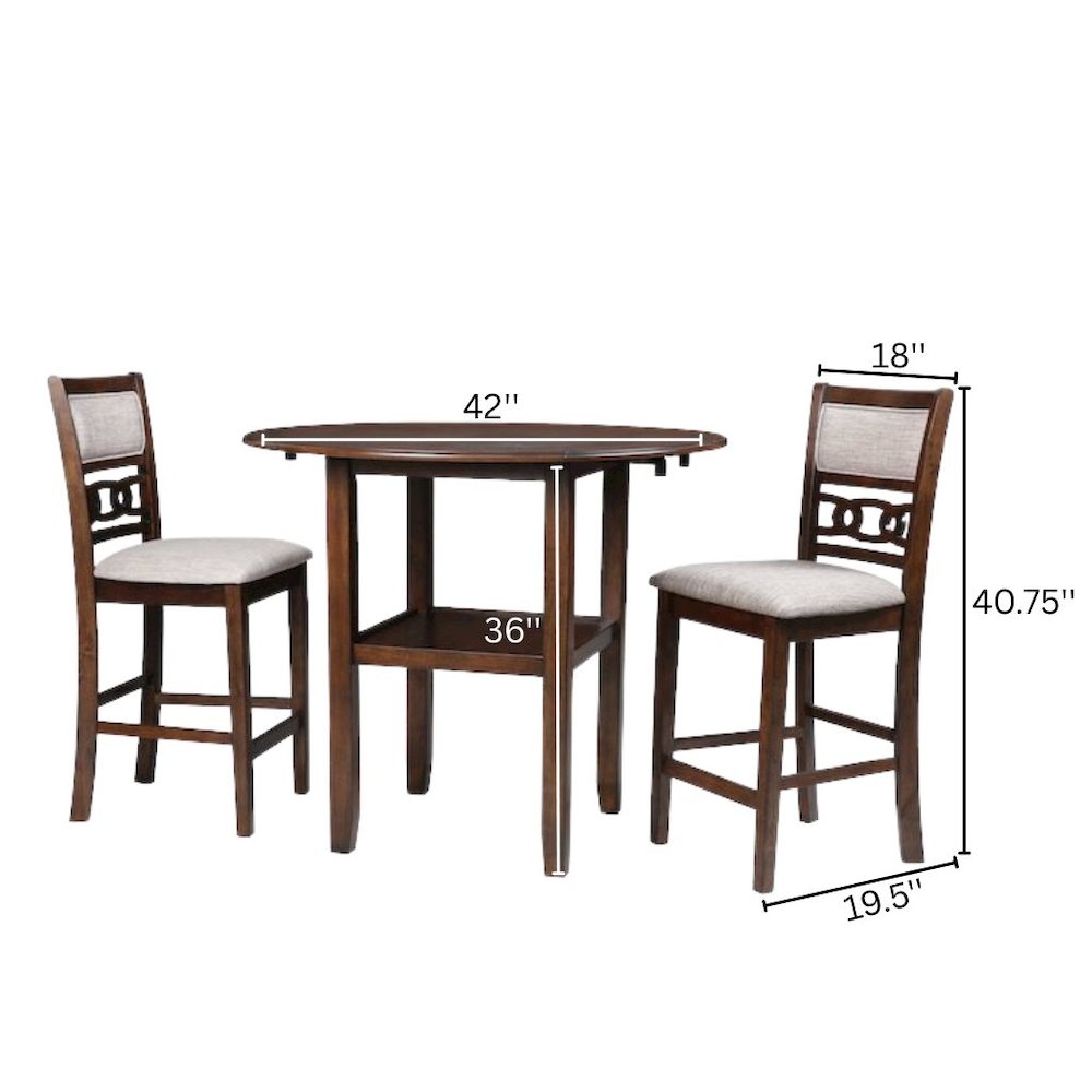 Brown Cherry 3 Piece Drop Leaf Table and 2 Chairs, Small Round Dining Table Set