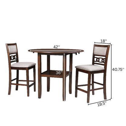 Brown Cherry 3 Piece Drop Leaf Table and 2 Chairs, Small Round Dining Table Set