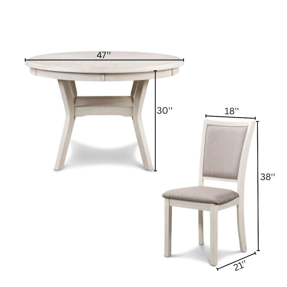 Beige Farmhouse 5 Piece Dining Table Set with Round Kitchen Table, Chairs for 4