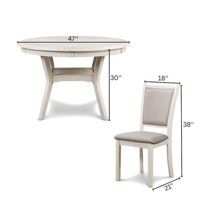Beige Farmhouse 5 Piece Dining Table Set with Round Kitchen Table, Chairs for 4