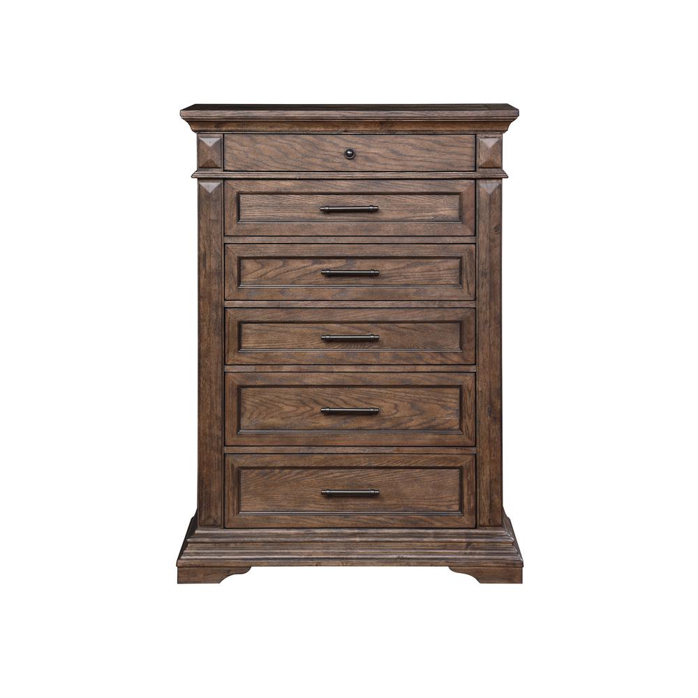 Furniture Mar Vista Solid Wood 6-Drawer Chest in Brushed Walnut