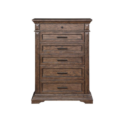 Furniture Mar Vista Solid Wood 6-Drawer Chest in Brushed Walnut