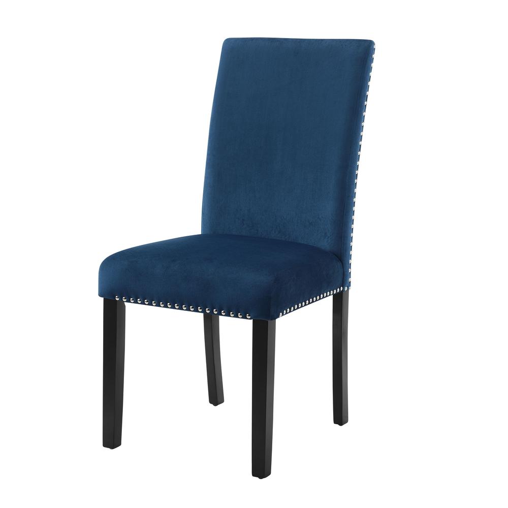 Furniture 37.75" Velvet & Wood Dining Chair in Blue (Set of 2)