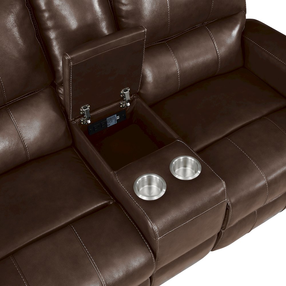 Linton 3-Piece Leather Manual Living Room Set, Brown