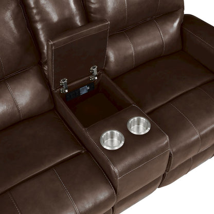 Linton 3-Piece Leather Manual Living Room Set, Brown