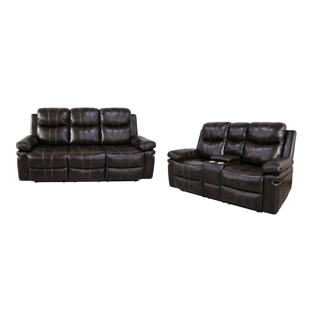 Kellen 2-Piece Faux Leather Manual Living Room Set, Brown
