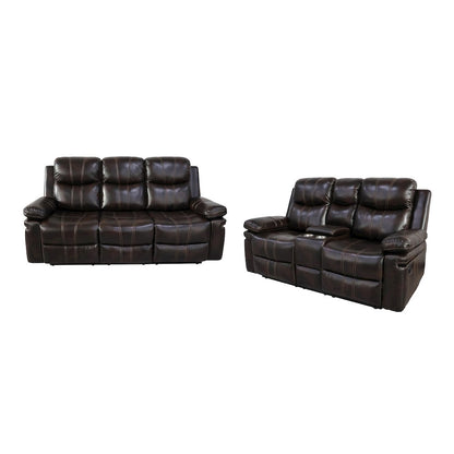 Kellen 2-Piece Faux Leather Manual Living Room Set, Brown