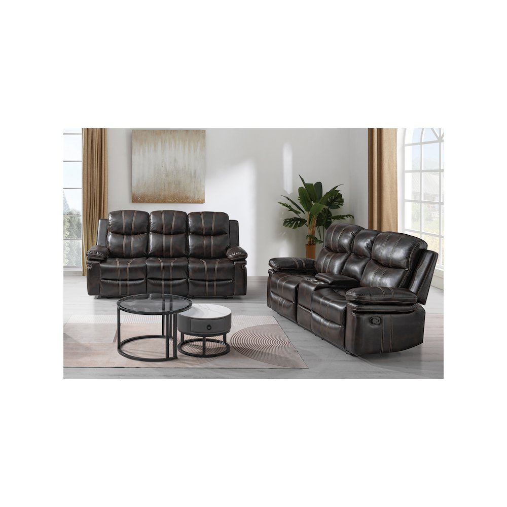Kellen 2-Piece Faux Leather Manual Living Room Set, Brown