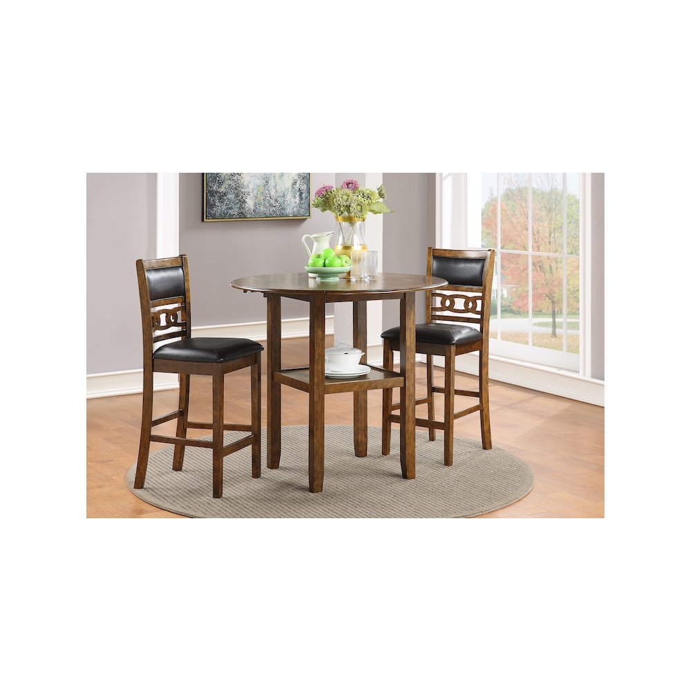 Gia 3-Piece 42" Wood Counter Drop Leaf Table Set, Brown