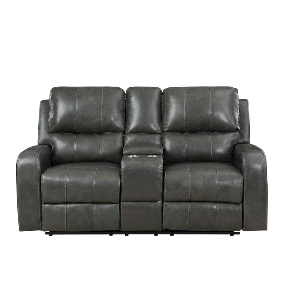 Leather Power Reclining Loveseat with Console, Upholstered Love Seat, Grey