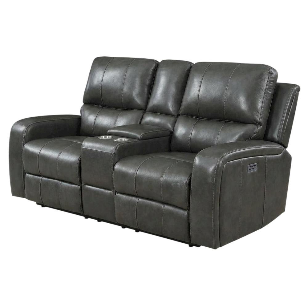 Leather Power Reclining Loveseat with Console, Upholstered Love Seat, Grey