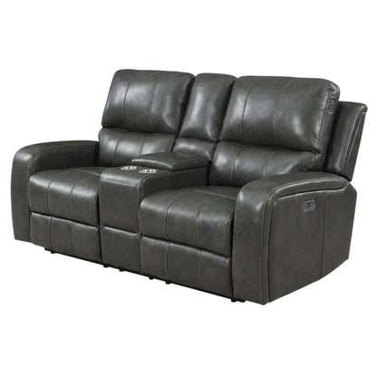 Leather Power Reclining Loveseat with Console, Upholstered Love Seat, Grey