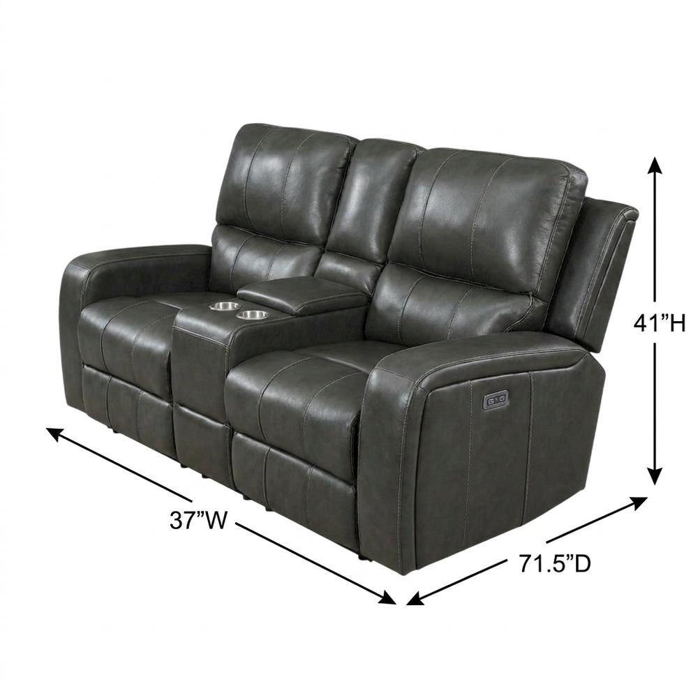 Leather Power Reclining Loveseat with Console, Upholstered Love Seat, Grey