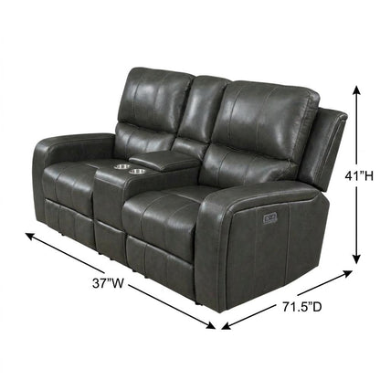 Leather Power Reclining Loveseat with Console, Upholstered Love Seat, Grey